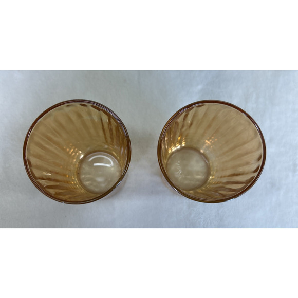 2 Vintage Peach Marigold Iridescent Carnival Glass Tumbler 5" Replacements Chrty - Picture 5 of 9